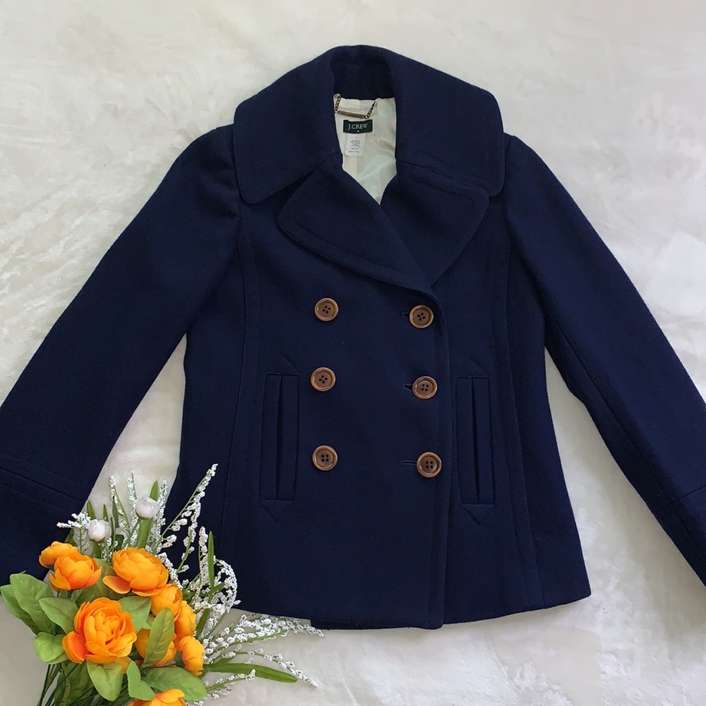 J. Crew Navy Pea Coat with Brown Buttons